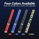 Portable 4-in-1 safety baton with flashlight, air pump, and window breaker for car emergencies.