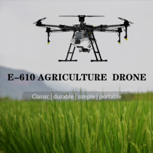 E-610 agricultural drone frame with 10L spray tank, carbon fiber arms, waterproof sealed body, foldable design for farming crop spraying operations